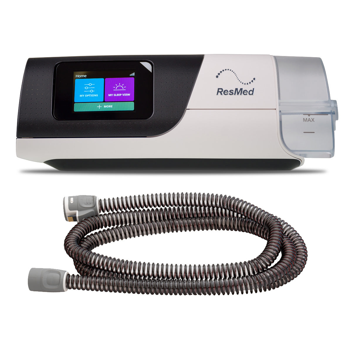 New ResMed AirSense 11 AutoSet with ClimateLineAir Heated Hose, Carry Case, Heated Humidifier, Filter, Universal Power Supply, and a User Manual