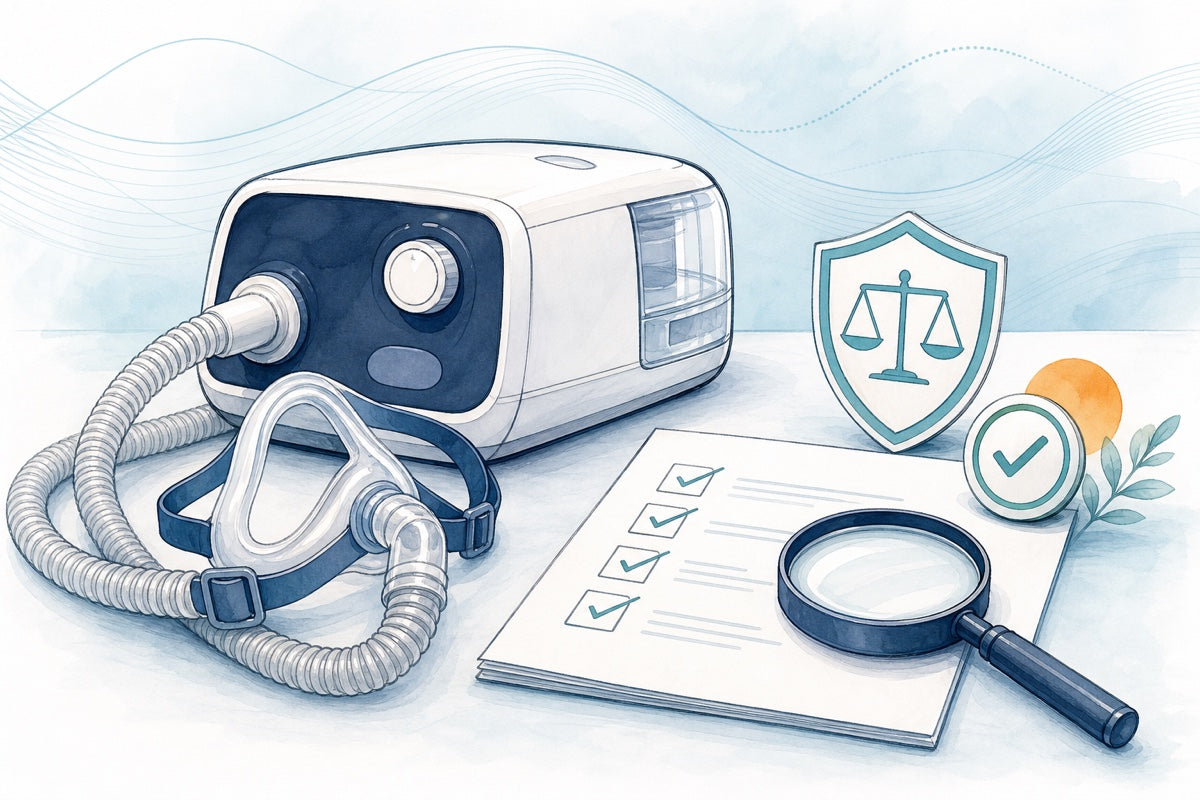 Illustration d’un équipement CPAP et d’une liste de vérification de sécurité